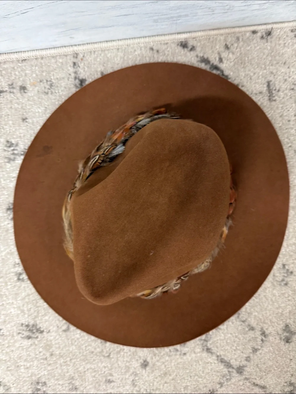 Brown Felt Polo Ralph Lauren Brittany Ltd Western Hat with Feather Band